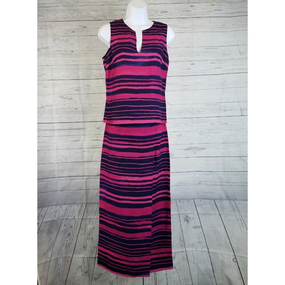 Jaeger Womens 2 Piece Set Top and Skirt‎ Sz 6 Pink Purple Linen Blend